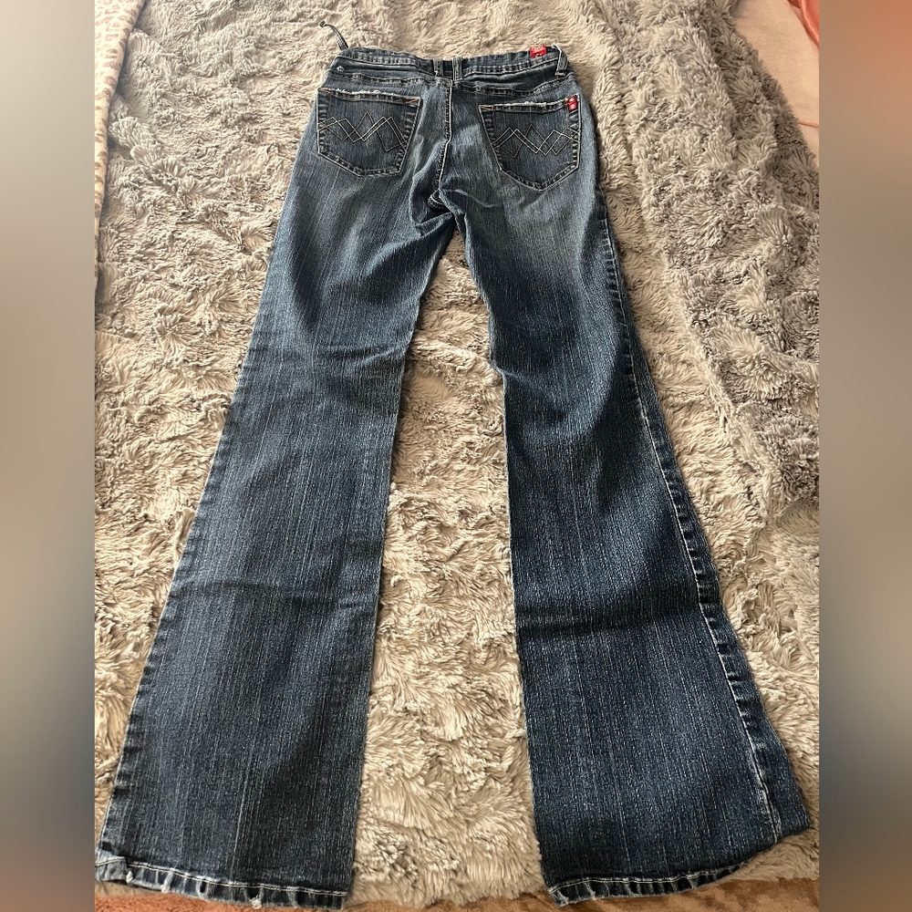 Seven7 Dark Blue Flare Jeans with Back Pocket Detail